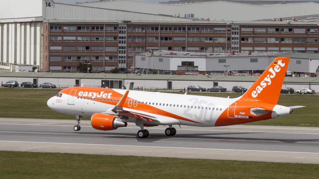 An EasyJet airplane taking off.
