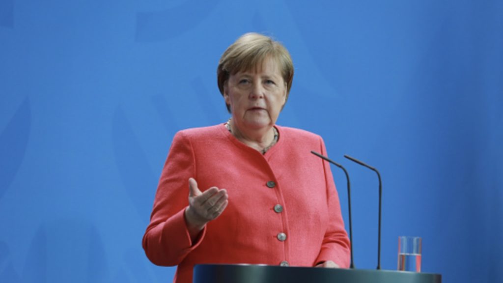 German Chancellor Angela Merkel speaks to the media following a videoconference with the European Council on June 19, 2020 in Berlin, Germany