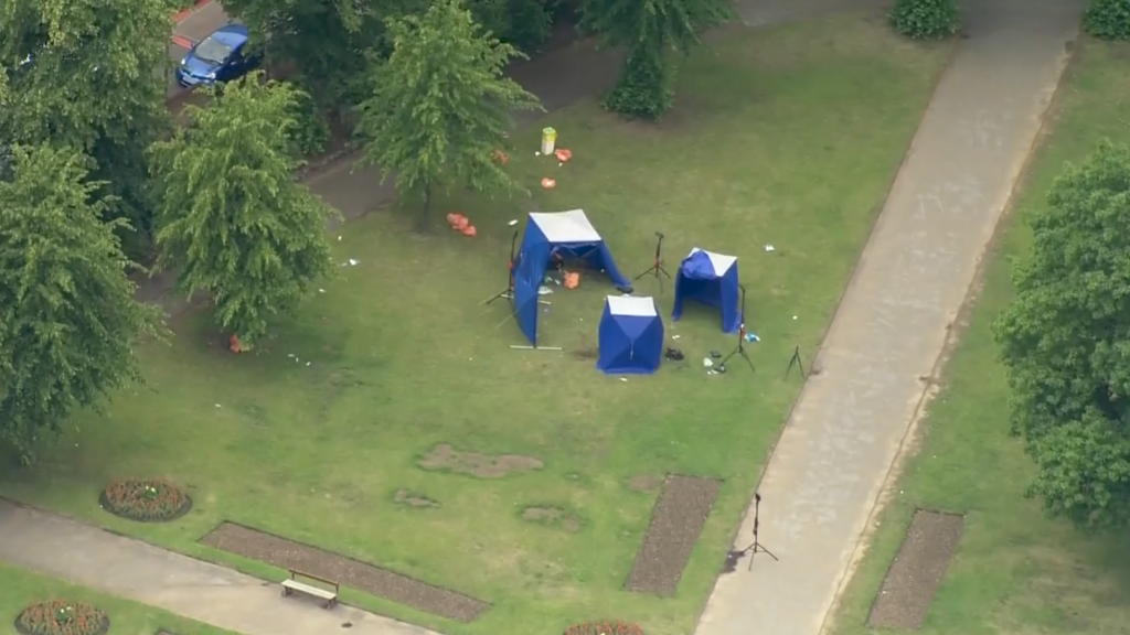 Aerial view of crime scene in Forbury Gardens in Reading on 21 June 2020