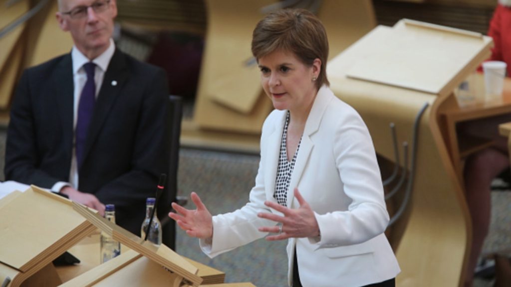 Scottish First Minister Nicola Sturgeon announces lifting of some Coronavirus lockdown rules at the Scottish Parliament in Holyrood on July 9, 2020 in Edinburgh, Scotland.