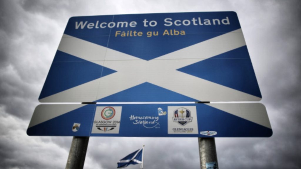 A Scottish Saltire flag flies on the border with England on September 14, 2014 in Carter Bar, Scotland